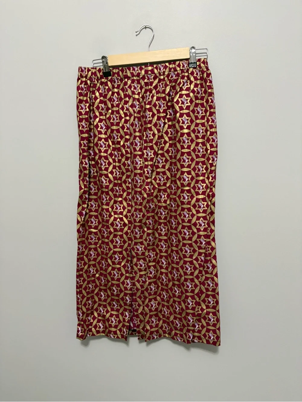 Handmade African Print Burgundy Gold Geometric Midi Maxi Skirt